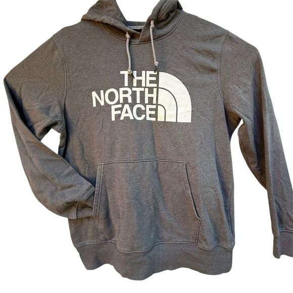 The North Face Gray Half Dome Hoodie Sweatshirt White Logo TNF Size L Pullover - Picture 1 of 9